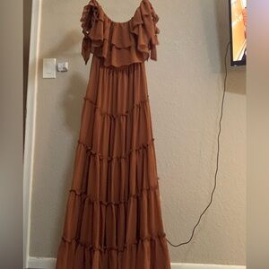Lulu's Ruffled Burnt Orange Maxi Dress